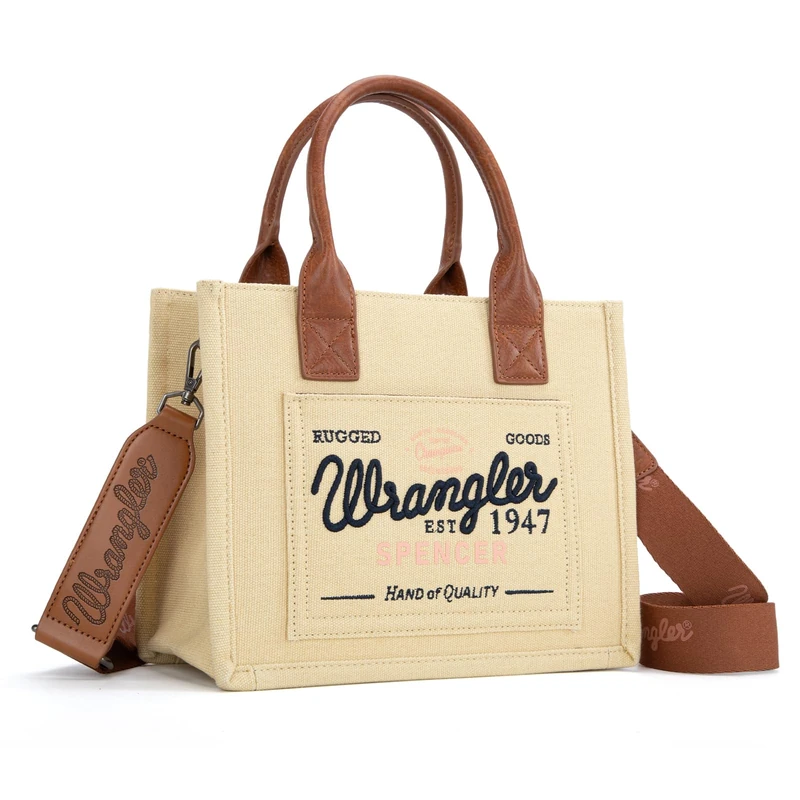 Montana West Wrangler Tote Bag for Women Retro Canvas Top Handle Purses and Handbags, Tan, One Size