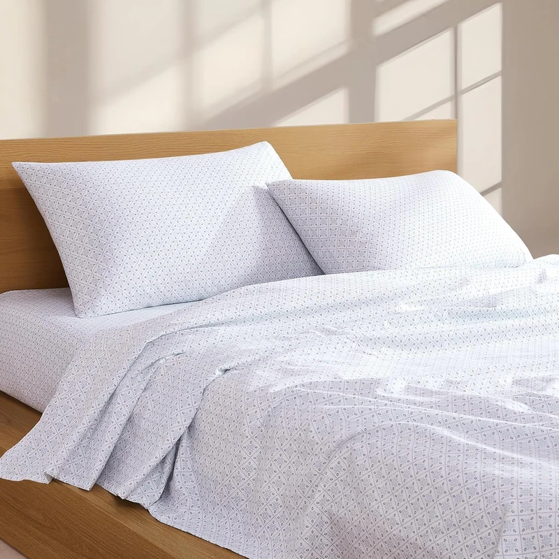 Linen Closet 160 GSM 100% Cotton Percale Sheet Set Queen Frosty Crystal