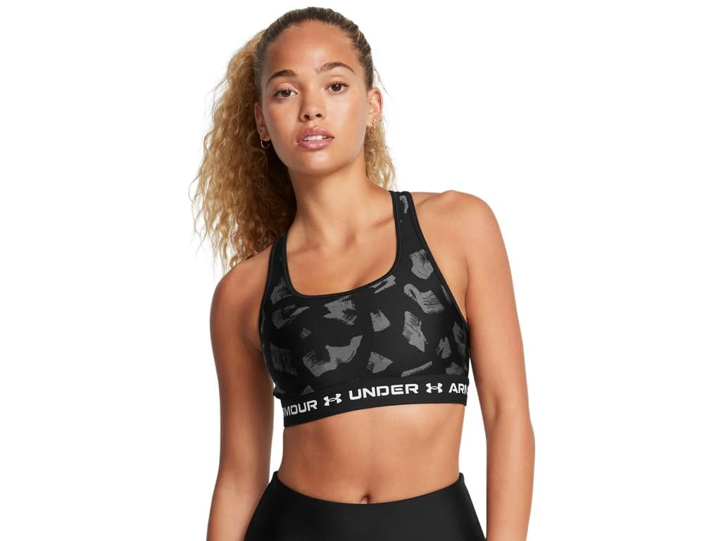 Under Armour Women's Crossback Mid Print Bra, Black/Anthracite/White, S