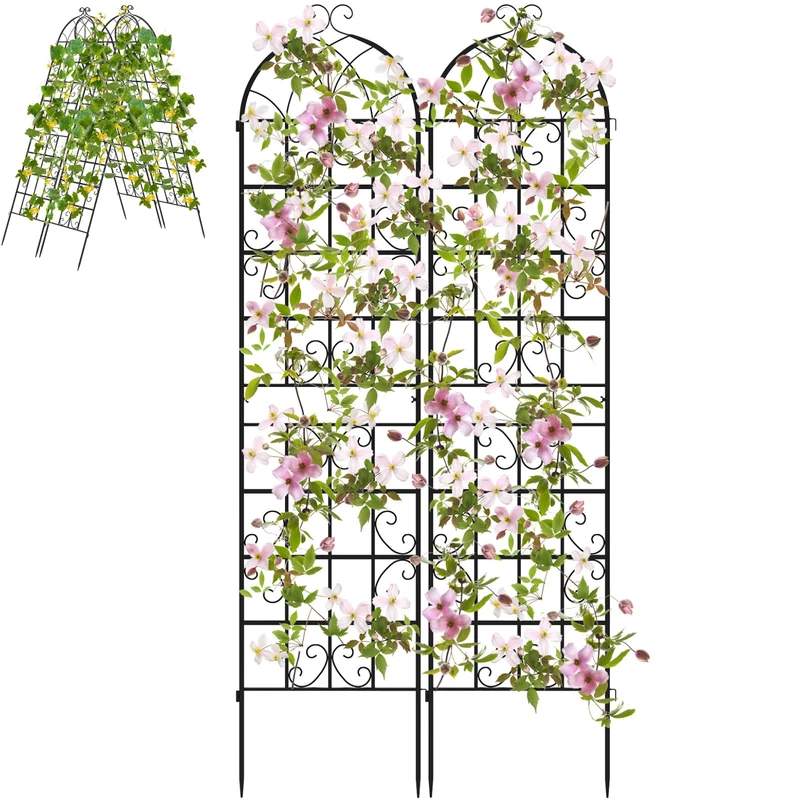 GiantexUK 180/220x50cm Garden Trellis, 2pcs 6ft/7.2ft Tall Galvanized Metal Fence Climbing Plants Support Frame, Rustproof Lattice Grid Panels Barrier Edge Border for Rose Vine Vegetable (220 x 50cm)