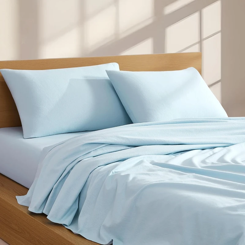 Linen Closet 160 GSM 100% Cotton Percale Sheet Set Queen Sky Blue - Image 1