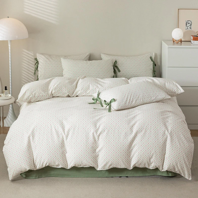 HighBuy Vintage Full Comforter Set Fluffy Cozy with Pink Floral Plaid Print Coquette Cottagecore Bedding Comforter with 2 Bowknot Bow Tie Pillowcases Boho Chic Comforter Set for Women Girls