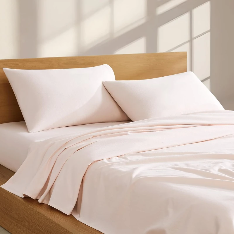 Linen Closet 160 GSM 100% Cotton Percale Sheet Set Queen Soft Pink