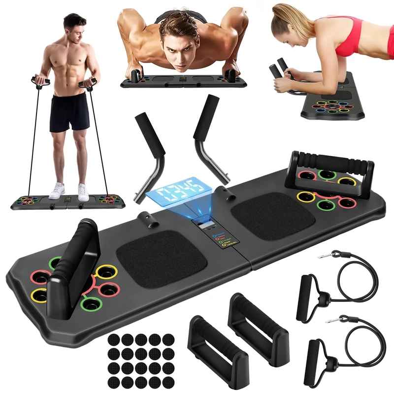 Push Up Board with Automatic Count, 24 in 1 Press Up Board Exercise Equipment for Home Use, System Fitness Floor Chest Muscle Exercise Professional Equipment Burn Fat for Men & Women (Black-1)