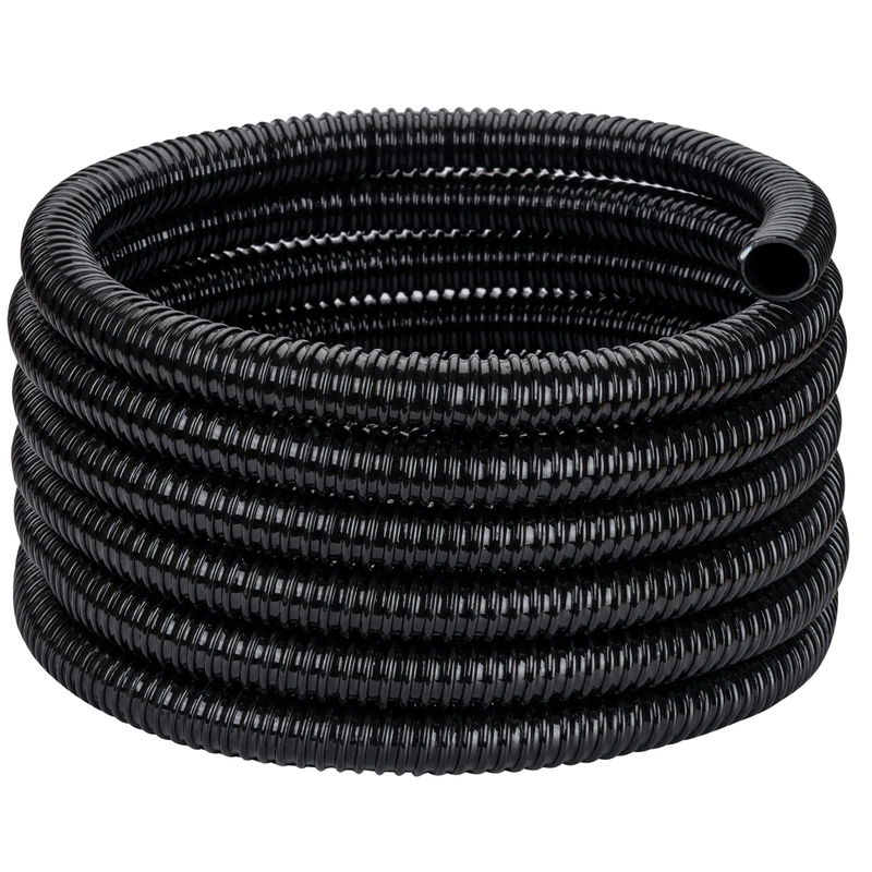 Pond Tubing ID 1” × 50ft Black Corrugated Flexible Reinforced Waterfall Pond Tube Sump Pump Hose, Non-Toxic & Kinkproof (50 ft, 1" ID)