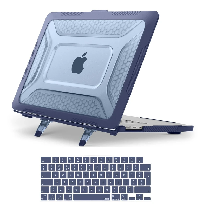 MOSISO Compatible with MacBook Air 15 inch Case 2026 2025-2023 M4 M3 M2, Hard Cover for MacBook Air Case A3241 A3114 A2941 Honeycomb Shockproof TPU Bumper Fold Kickstand&Keyboard Skin, Navy Blue