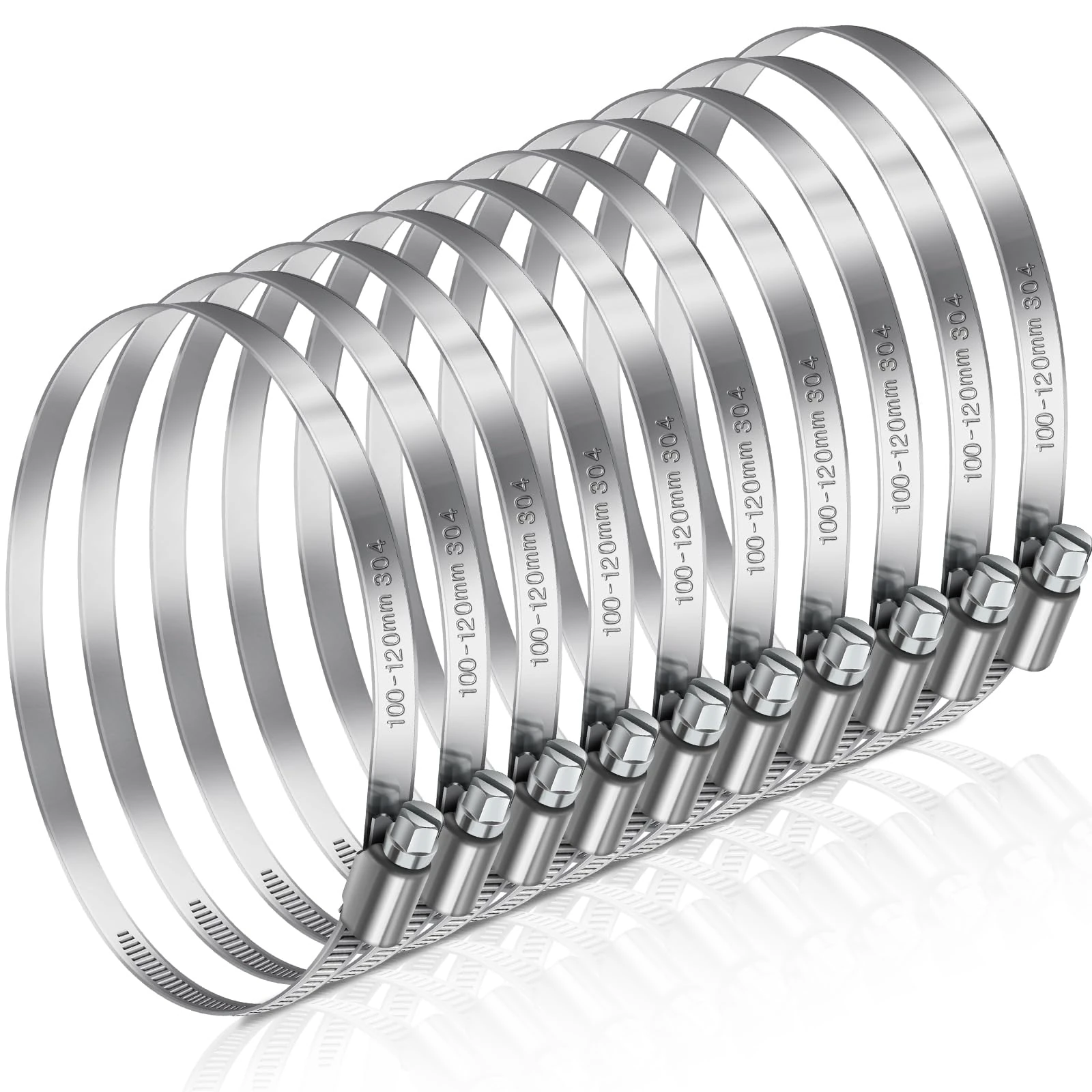 JatilEr 100-120mm Adjustable Hose Clamps, 8 Pcs 304 Stainless Steel Clips for Securing Pipes, Vents, Drains, Exhaust and Water Systems