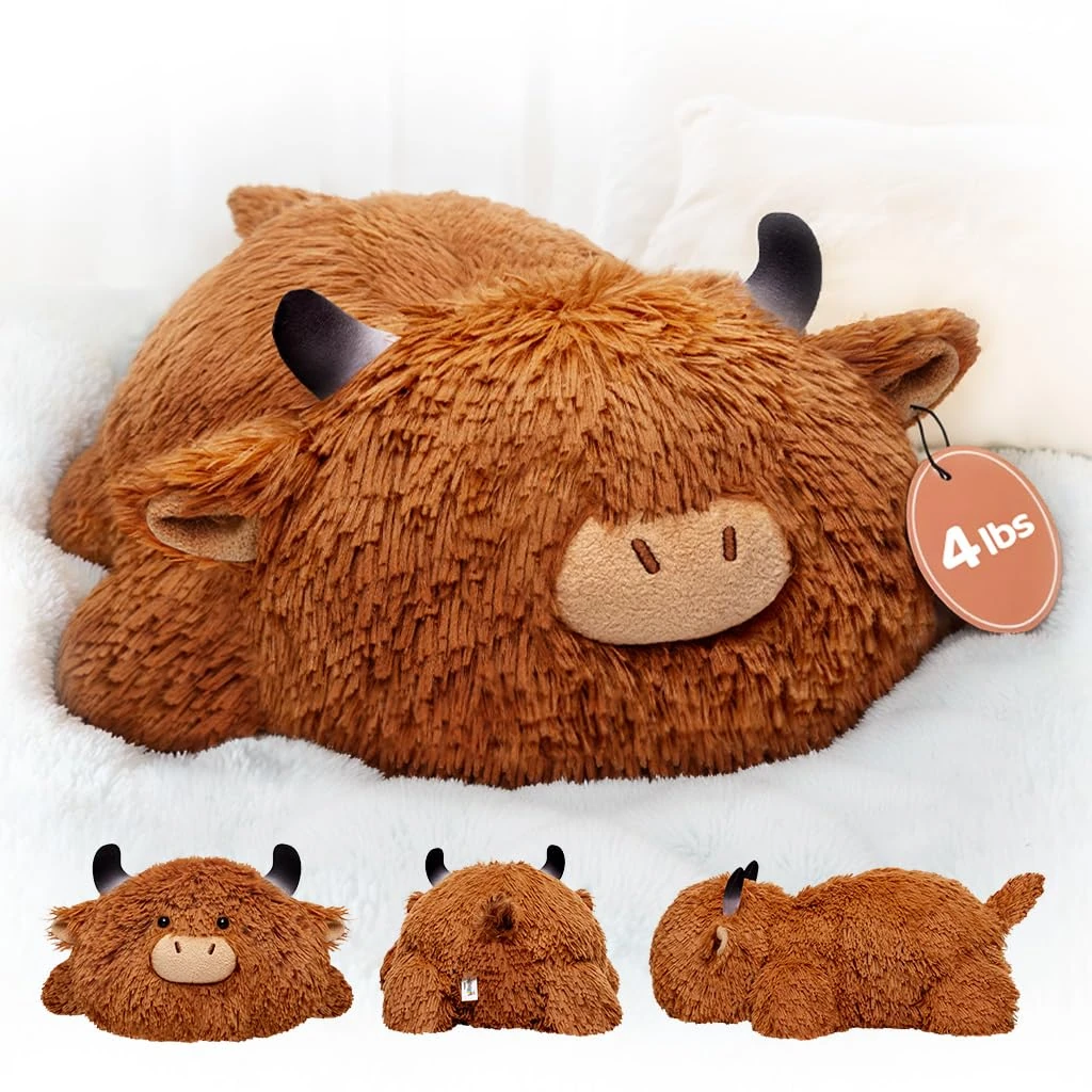 Mewaii Weighted Highland Cow Plush,4.0Lbs Weighted Stuffed Animal Pillow for Kids, Soft Weighted Plush Toy Birthday Gifts for Women Girls and Females (23 inch)