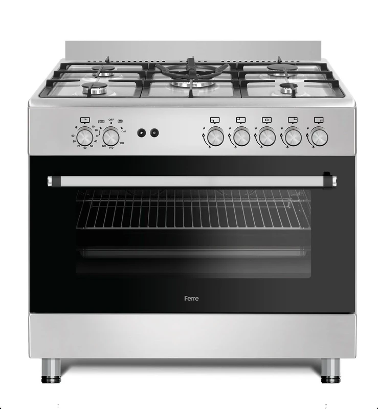 Ferre F9S50GF-X3-IN 90cm Gas Range Cooker With Double Turbo Fan & Wok Burner - Stainless Steel