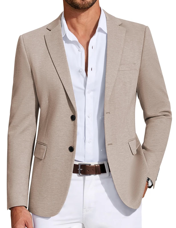 COOFANDY Mens Casual Blazer Knit Sport Coat Lightweight Two Button Suit Jacket, Champagne, L