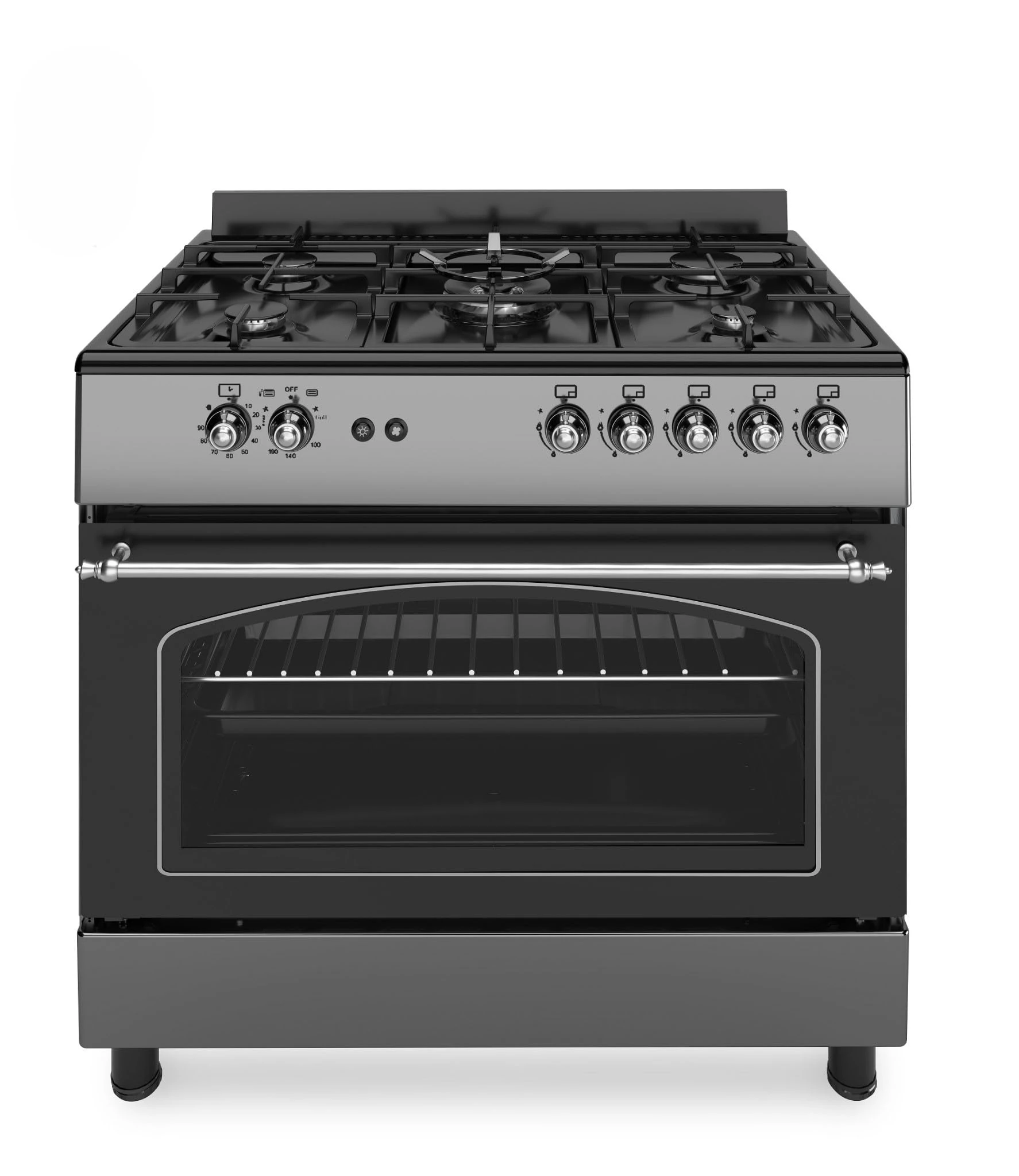 Ferre F9S50GF-MBL-RETRO 90cm Gas Range Cooker Double Turbo Fan & Wok Burner - Anthracite
