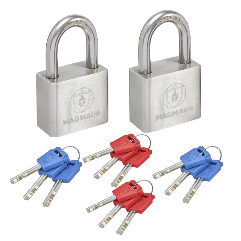 Magmaus® PD240 [Never-Rust] Heavy Duty Waterproof Outdoor Padlock with 12 Keys - Stainless Steel - [High Security Protection] - Ideal Gate or Shed Lock