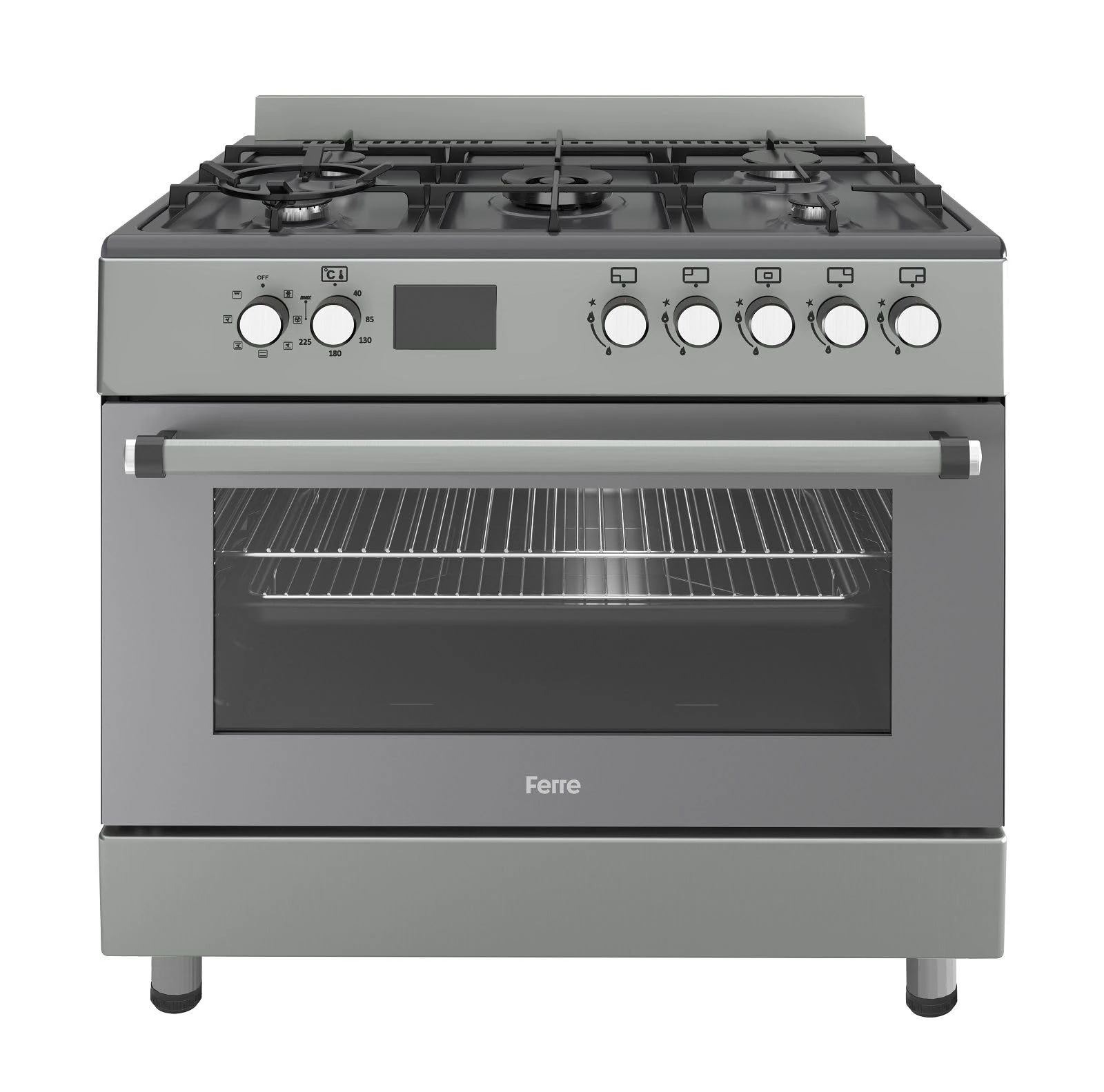 Ferre F9S50E7-GRD 90cm Dual Fuel Range Cooker With Double Turbo Fan & Wok Burner - Dove Grey