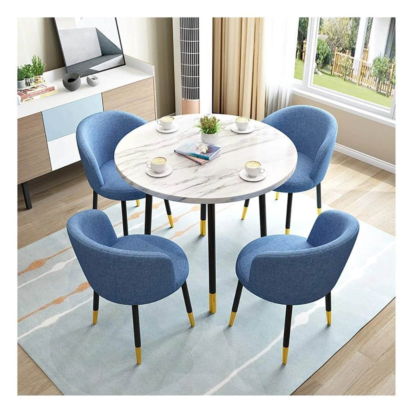 Modern Conference Room Table Business Coffee Table Leisure Table and Chair Set Living Room Restaurant Kitchen Dining Table Office Reception Cafe Dessert Shop Shopping Center 4s Shop Beauty (Blue) To