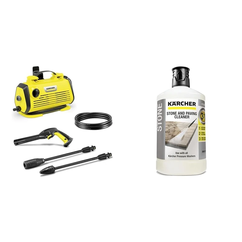 Kärcher K 3 Horizontal Pressure Washer, Pressure: max. 120 bar, Flow Rate: 380 l/h & 62957650 3-in-1 Stone Plug and Clean, Black, Unscented, 1L