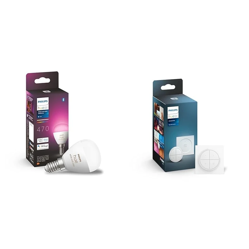 Philips Hue White and Colour Ambiance Luster Smart LED Light Bulb 1 Pack & Tap Dial Switch [White] Easy Smart Lighting Control. Indoor Home Lighting Automation, Set Scenes, Ambiance