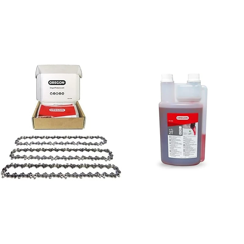 Oregon 3-Pack Chainsaw Chain for 14-Inch (35 cm) Bar -52 Drive Links & 2-Stroke Engine Oil, Self-Mixing Partly Synthetic Mineral Oil, Clean Burning, Low Ash Lubricant, Protects Engine