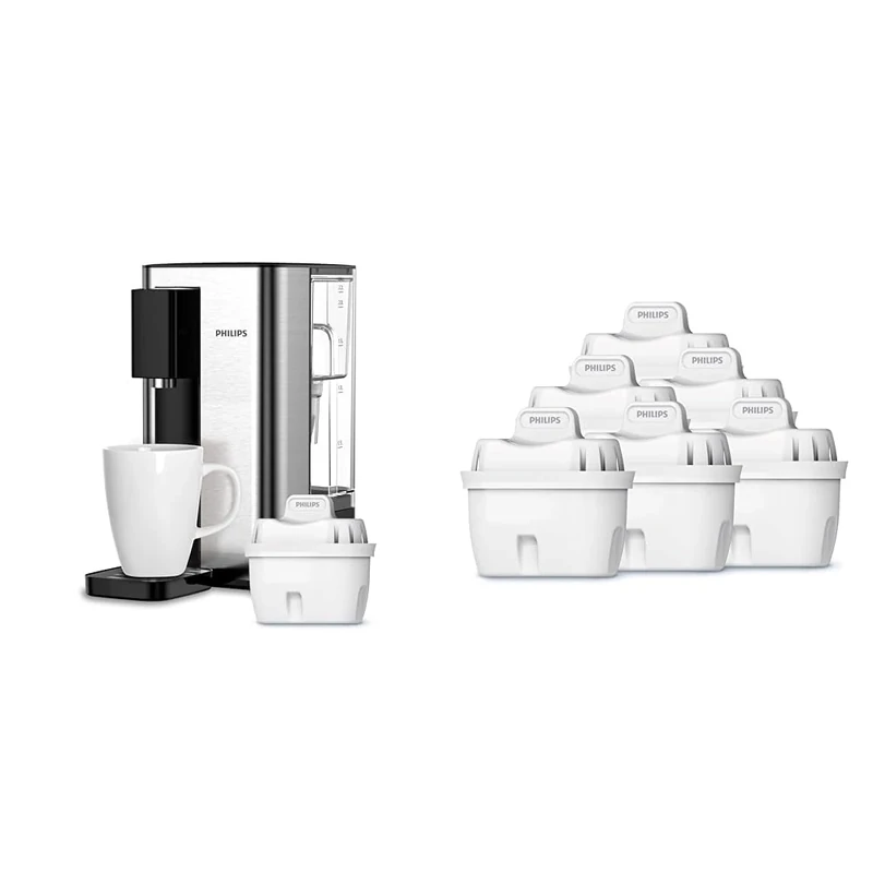 Philips Water Station, Hot & Ambient Filtered Water Dispenser, 2.2L Capacity, Reduces MICROPLASTICS, Chlorine, LIMESCALE, Heavy Metals, 6-Pack Brita Compatible Replacement Filter Cartridges