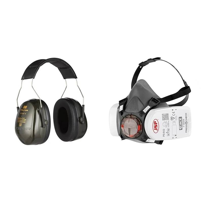3M Peltor Optime II Comfort Earmuffs H520AC1, Ear Defenders Adults & JSP Force8 Half-Mask with PressToCheckP3 Dust Filters,Size medium,Conforms and Complies with safety standards EN 140