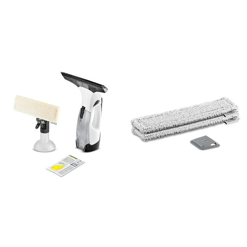 Kärcher Window Vac WV 5 Plus, Battery Running Time: 35 min, Removable Battery & WV Microfibre Cloth Outdoor Set of 2, 2.633-131.0