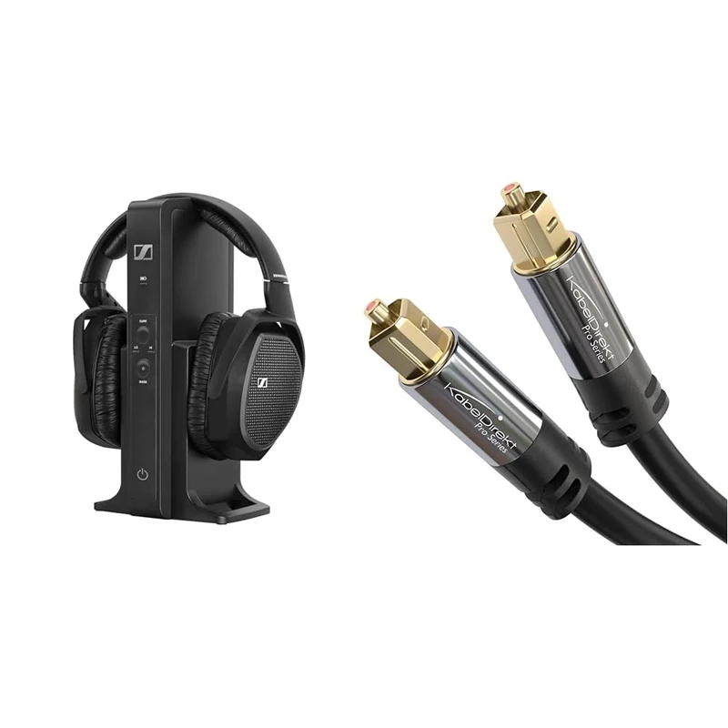 Sennheiser RS 175 Digital Wireless Over-Ear Headphones - Bass Boost and Surround Sound With TOSLINK Optical Audio Cable (5m) for Soundbars