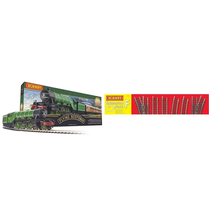 Hornby Train Set - R1255M Flying Scotsman Analogue OO Gauge Locomotives Model Railway & R8226 OO Gauge Track Extension Pack - Extra Track Pieces for Model Railway Sets