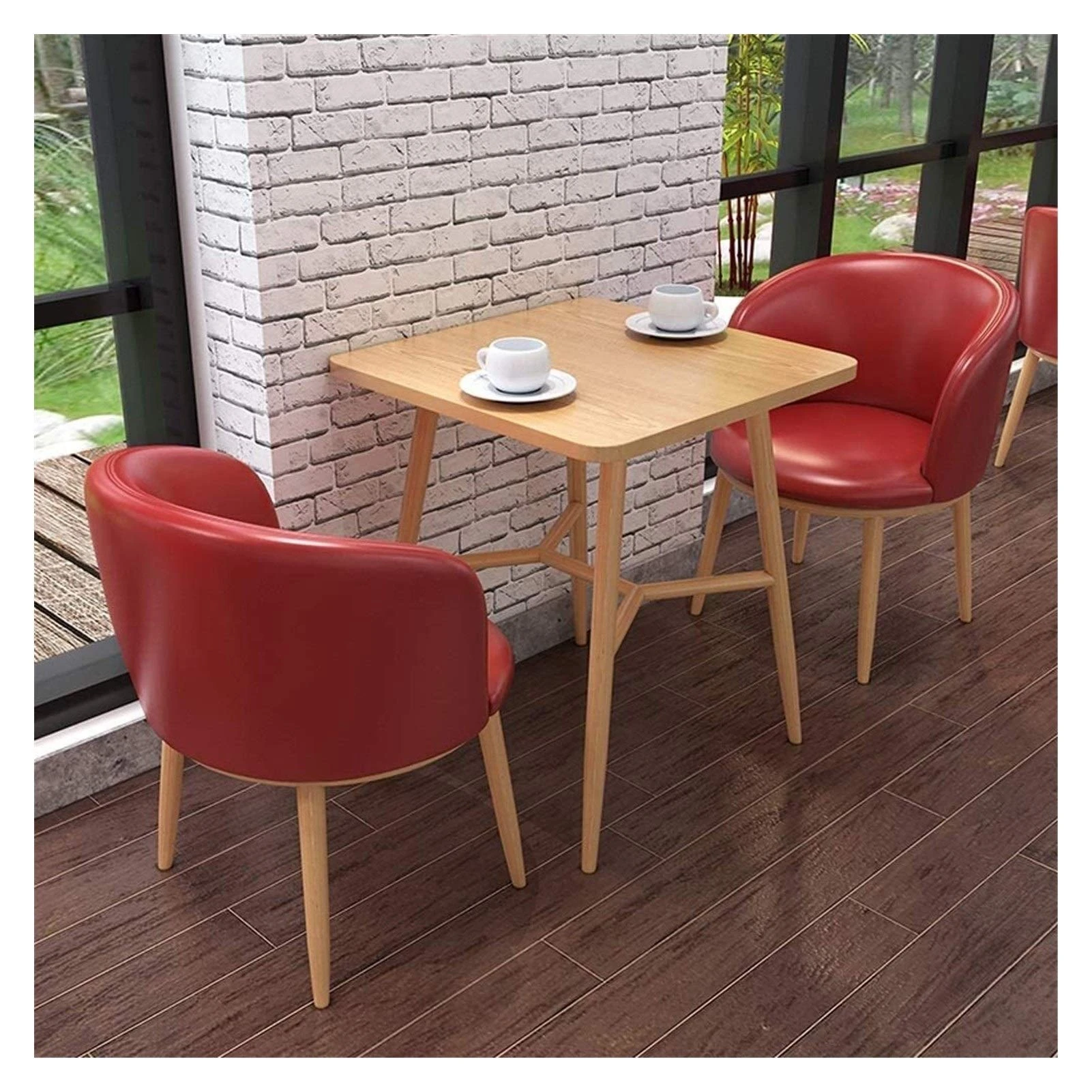 Modern Conference Room Table Business Coffee Table Balcony Leisure Table and Chair Set Office Business Negotiation 60cm Wooden Table Nordic Minimalist Outdoor Terrace Garden (Color : Pink) (Red) To