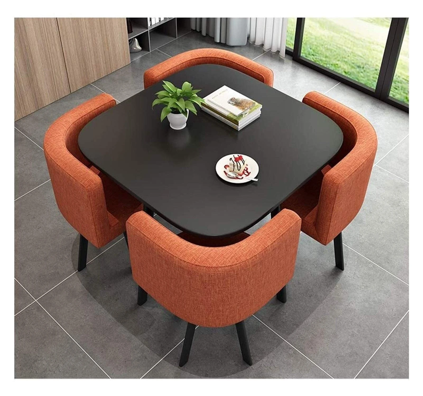 Office Conference Table Business Coffee Table Set Modern Design Table and Chair Set Living Room Kitchen Furniture Cafe 80cm Leisure Table Simple Negotiation (Color : Gray) (Orange) To pursue happiness