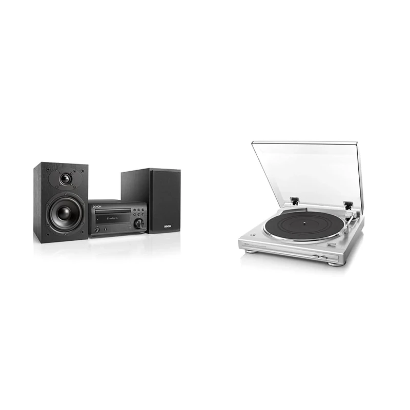 Denon D-M41DAB Hifi System, CD Player with Speakers, Audio Receiver, Bluetooth & DP29FE2 Record Player for Vinyl Records, Vinyl Turntable, MP3 and WAV, 33/45 RPM, Built-in Phono Equalizer