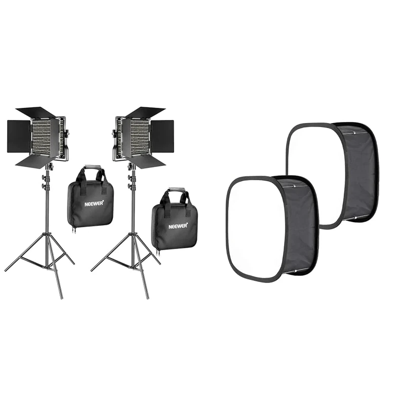 NEEWER 2 Pieces Bi-color 660 LED Video Light and Stand Kit Includes:(2)3200-5600K & 2 Packs LED Light Panel Softbox for 660 LED Panel: 9.25x9.25 inches Opening, Foldable Light Diffuser