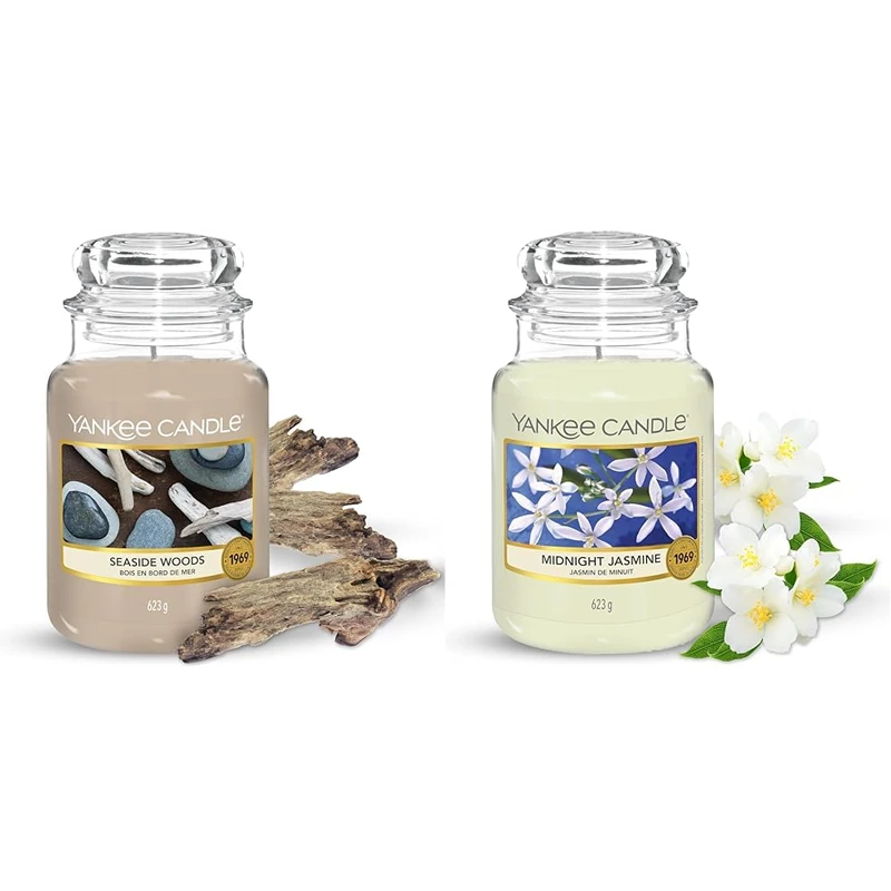 Yankee Candle Scented Candle, Seaside Woods Large Jar Candle, Burn Time & Scented Candle, Midnight Jasmine Large Jar Candle, Long Burning Candles: up to 150 Hours, Scented Candles