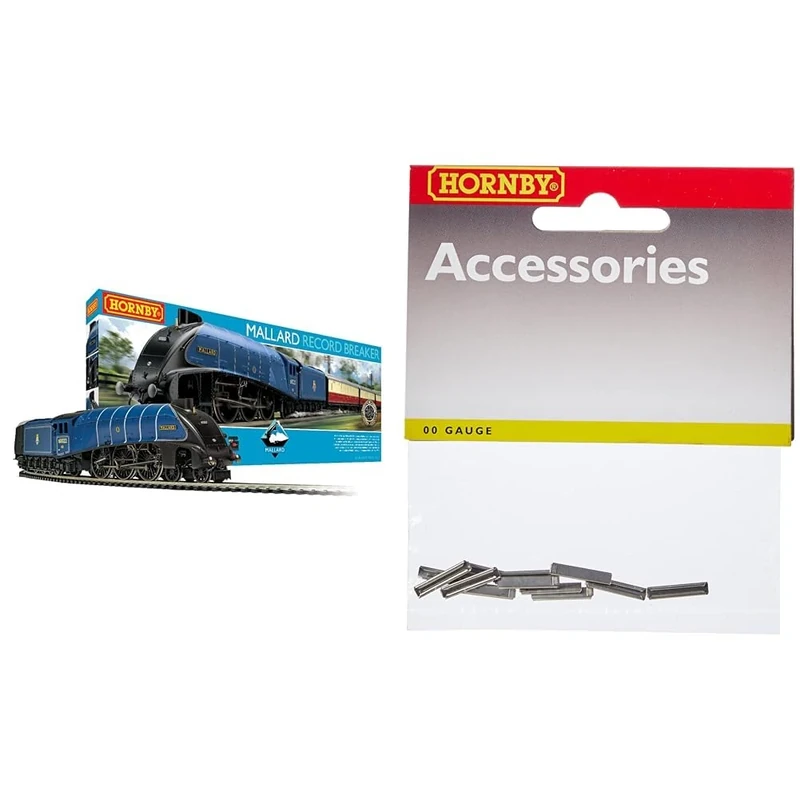 Hornby Train Set - R1282M Mallard Record Breaker Analogue OO Gauge Locomotives & R910 OO Gauge Fishplates (Pack of 12) - Model Railway Accessories, Spare Parts and Train Accessories