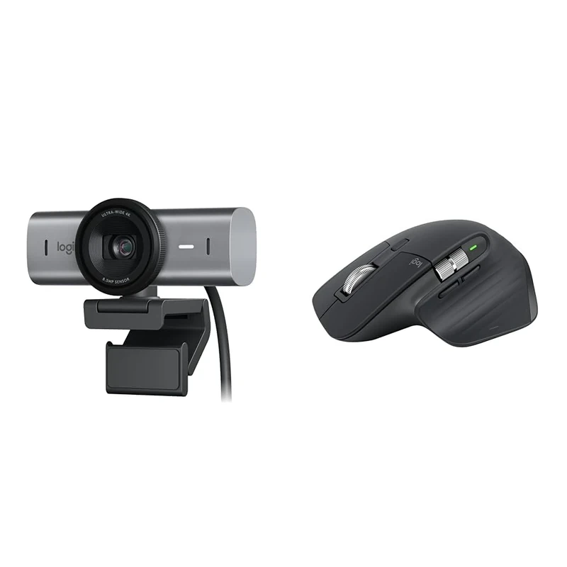 Logitech MX Brio Ultra HD 4K Collaboration and Streaming Webcam, 1080p at 60 FPS & MX Master 3S - Wireless Performance Mouse with Ultra-Fast Scrolling, Ergonomic, 8K DPI, Glass Tracking