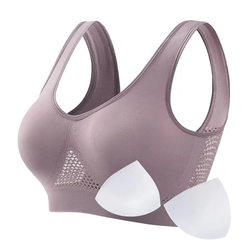 Kaniem Breathable Cool Liftup Air Bra,Sports Bra 2024 New Upgrade Support Large Size No Rims Seamless Hollow Mesh Underwear, F1-grey-1pcs, Large