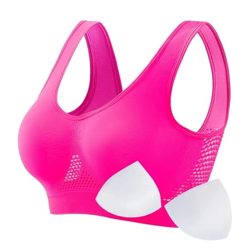 Kaniem Breathable Cool Liftup Air Bra,Sports Bra 2024 New Upgrade Support Large Size No Rims Seamless Hollow Mesh Underwear, F1-hot Pink-1pcs, XL