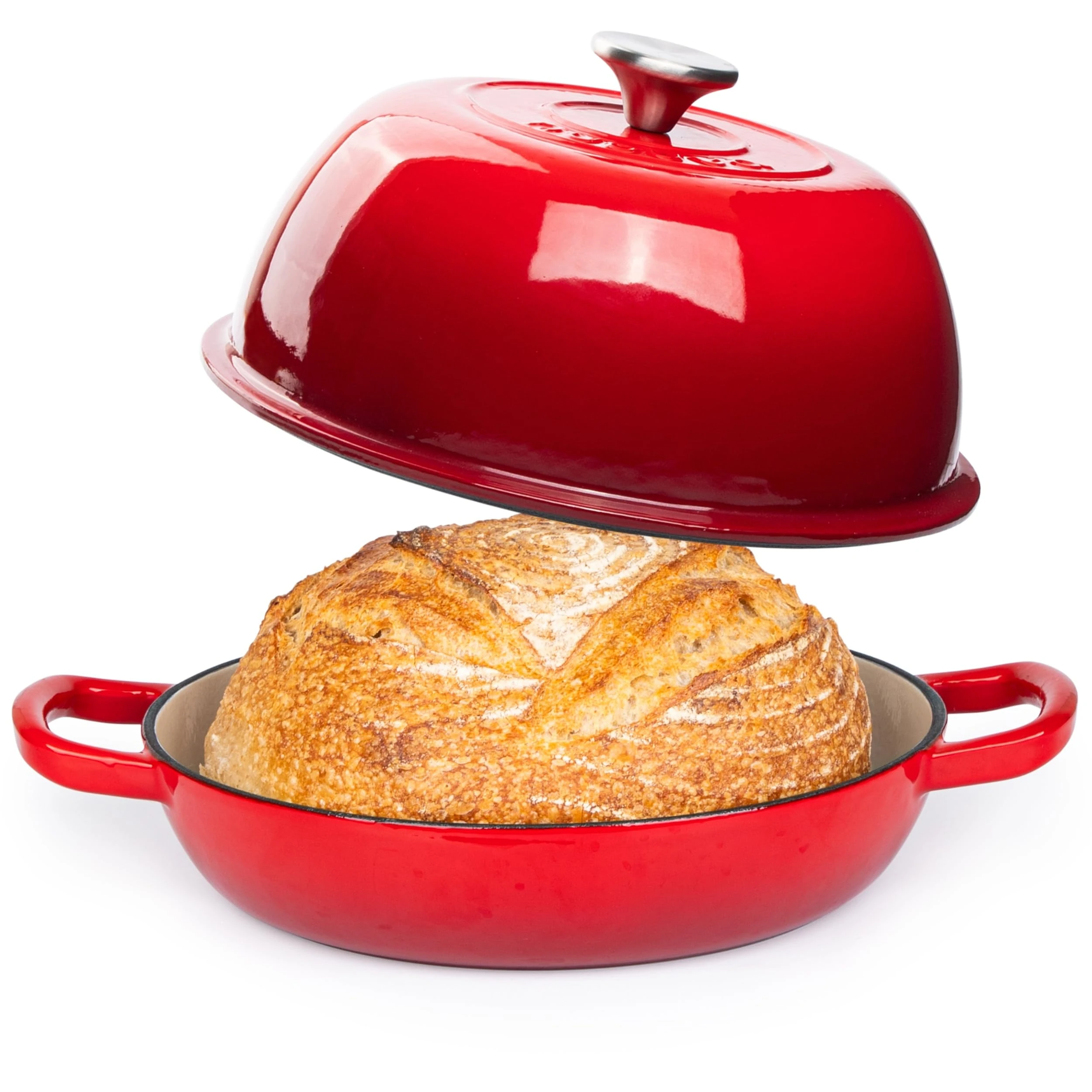 Enamelled Cast Iron Dutch Oven Pot – Dutch Oven For Sourdough Bread Baking – Cast Iron Bread Pot – Red, 6 Quarts, 26cm – by Nuovva