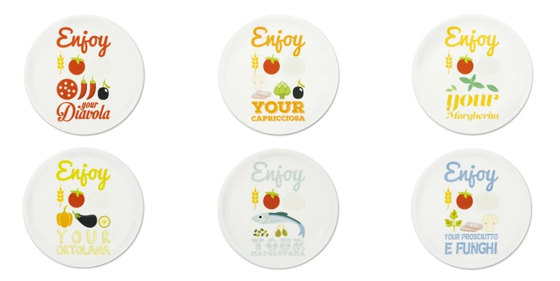 Excelsa Enjoyable Set of 6 Pizza Tables, Diameter 31 cm, Porcelain, Multi-Coloured - Image 1