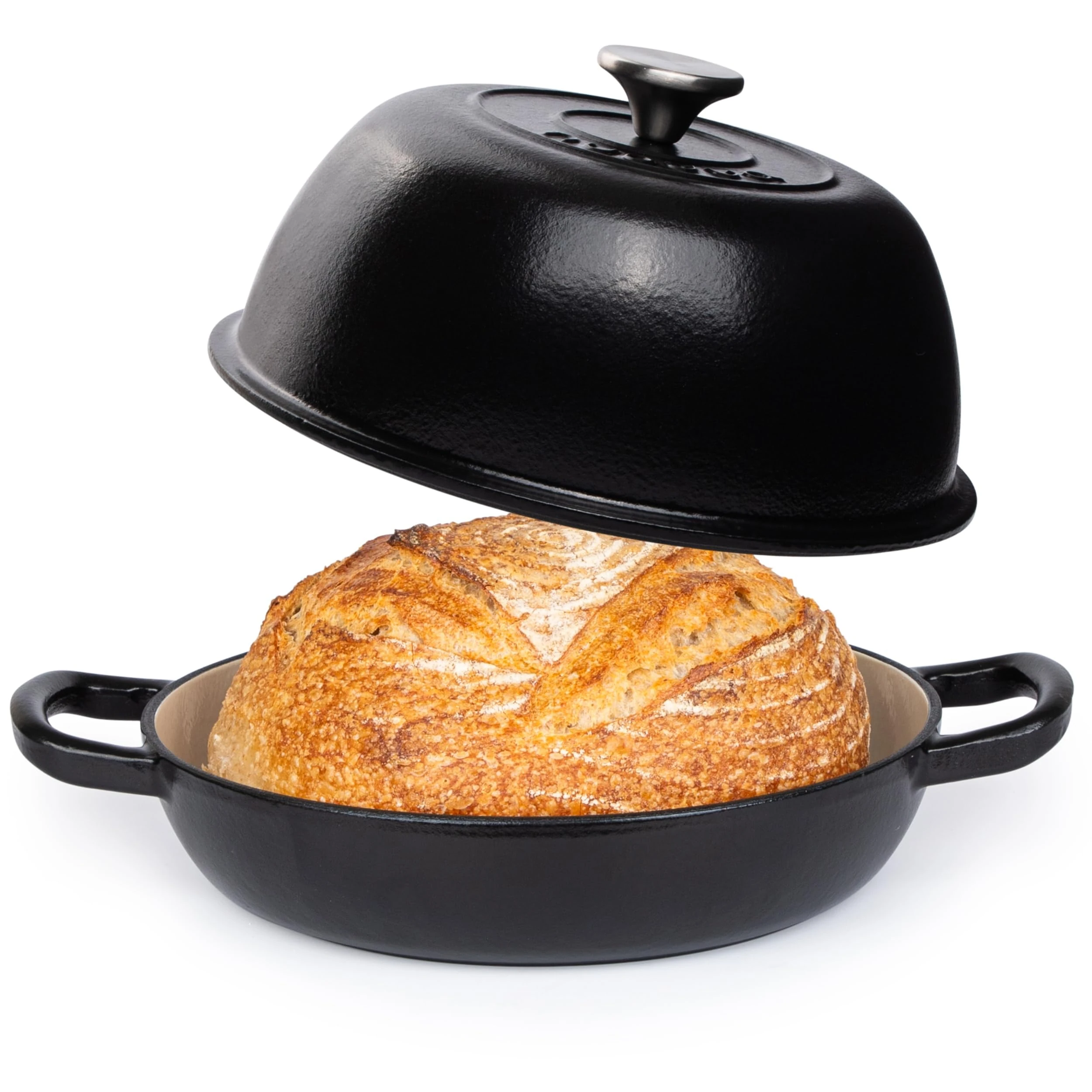 Enamelled Cast Iron Dutch Oven Pot – Dutch Oven For Sourdough Bread Baking – Cast Iron Bread Pot – Black, 6 Quarts, 26cm – by Nuovva