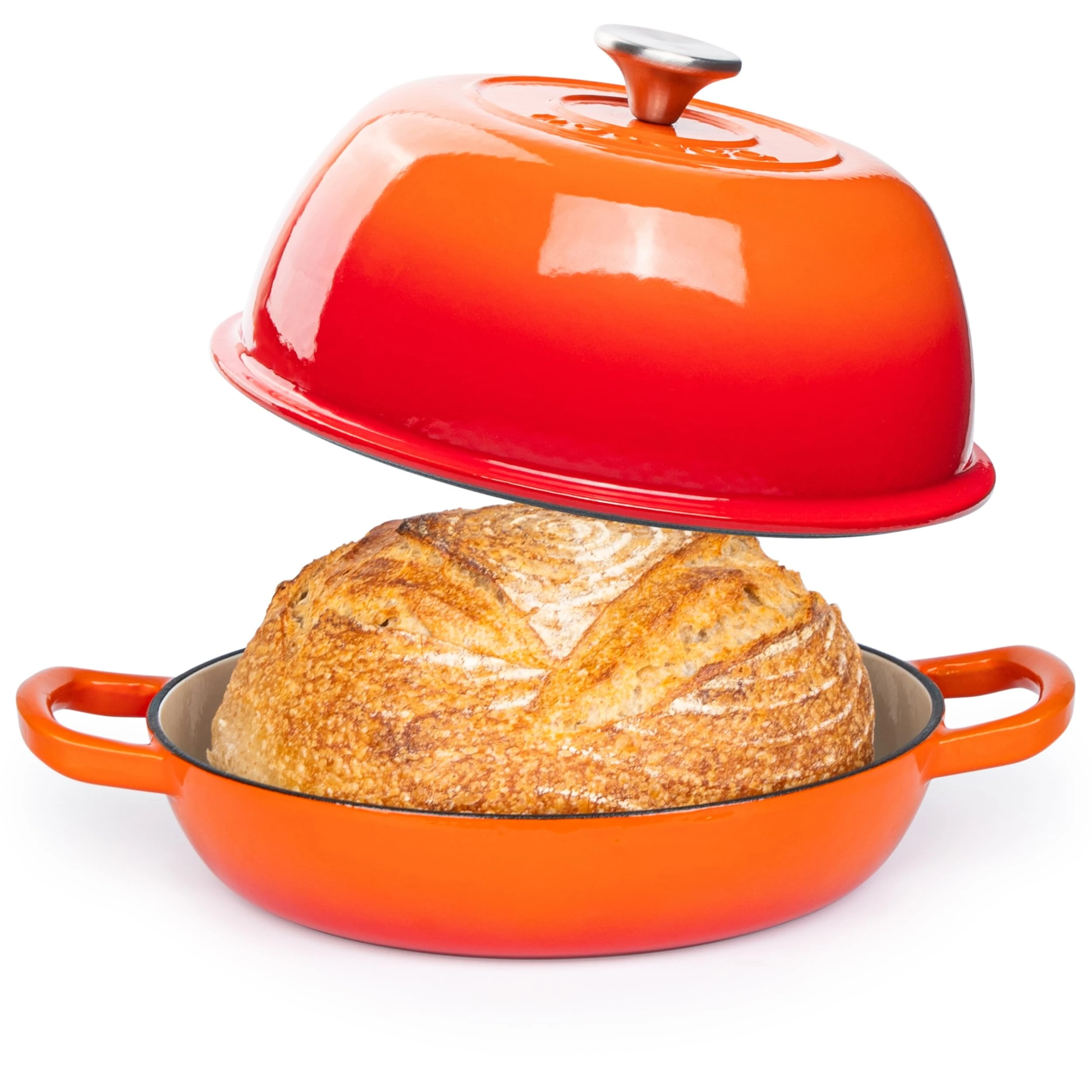Enamelled Cast Iron Dutch Oven Pot – Dutch Oven For Sourdough Bread Baking – Cast Iron Bread Pot – Orange, 6 Quarts, 26cm – by Nuovva