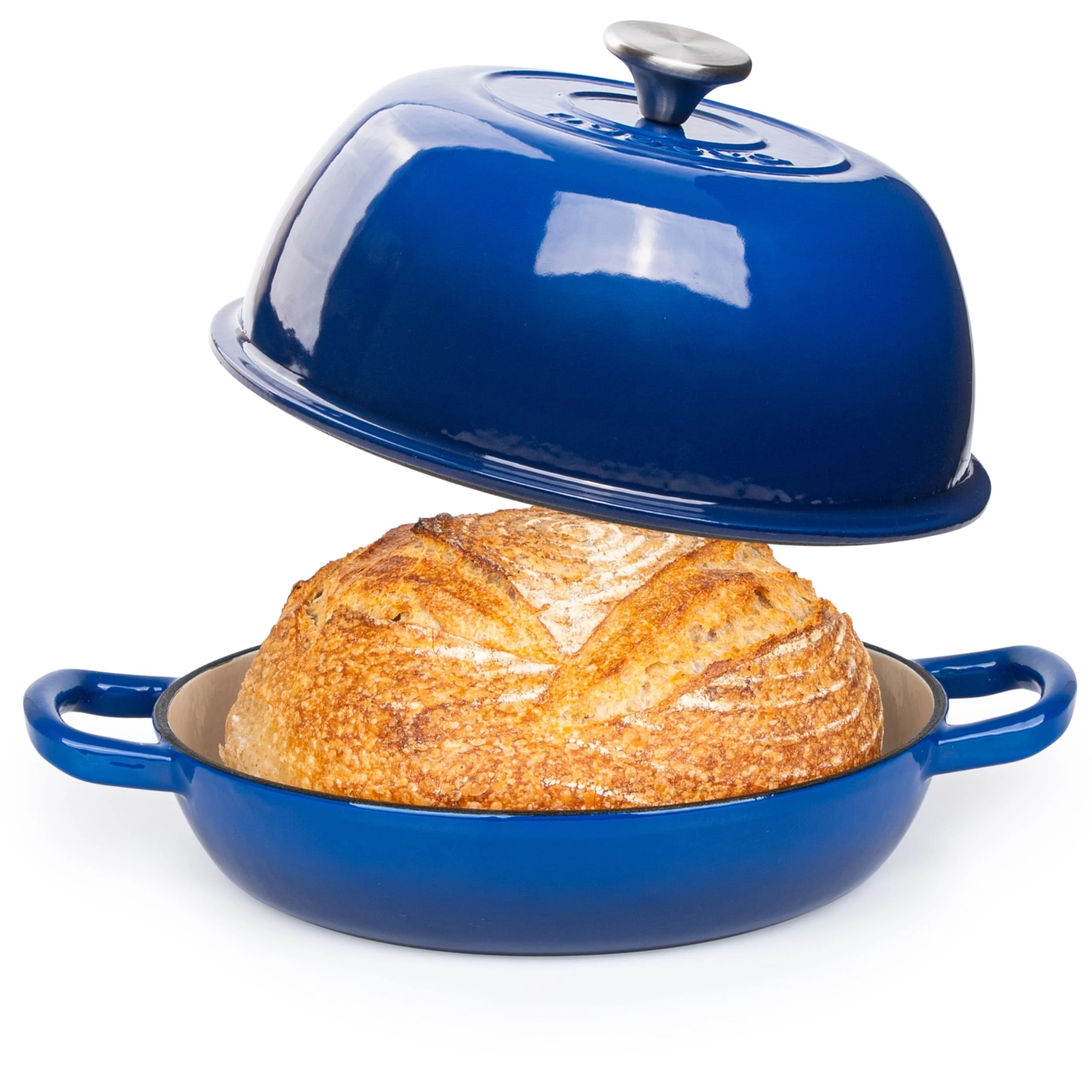 Enamelled Cast Iron Dutch Oven Pot – Dutch Oven For Sourdough Bread Baking – Cast Iron Bread Pot – Dark Blue, 6 Quarts, 26cm – by Nuovva
