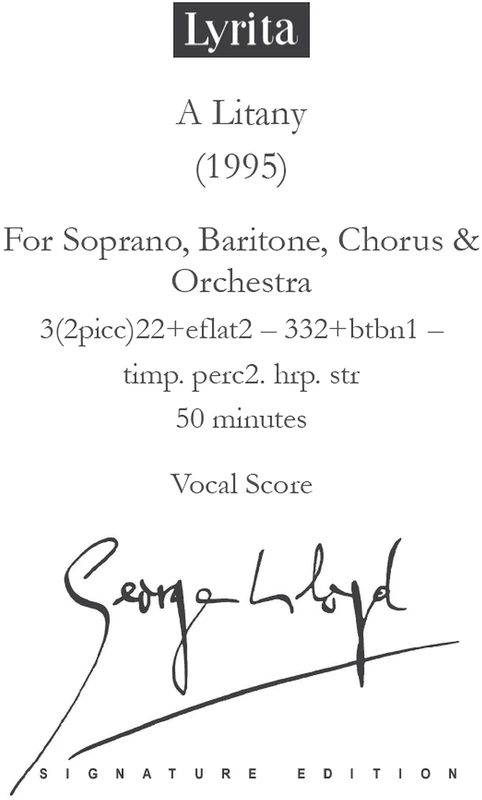 Lloyd: A Litany for soprano, baritone, chorus & orchestra Vocal Score