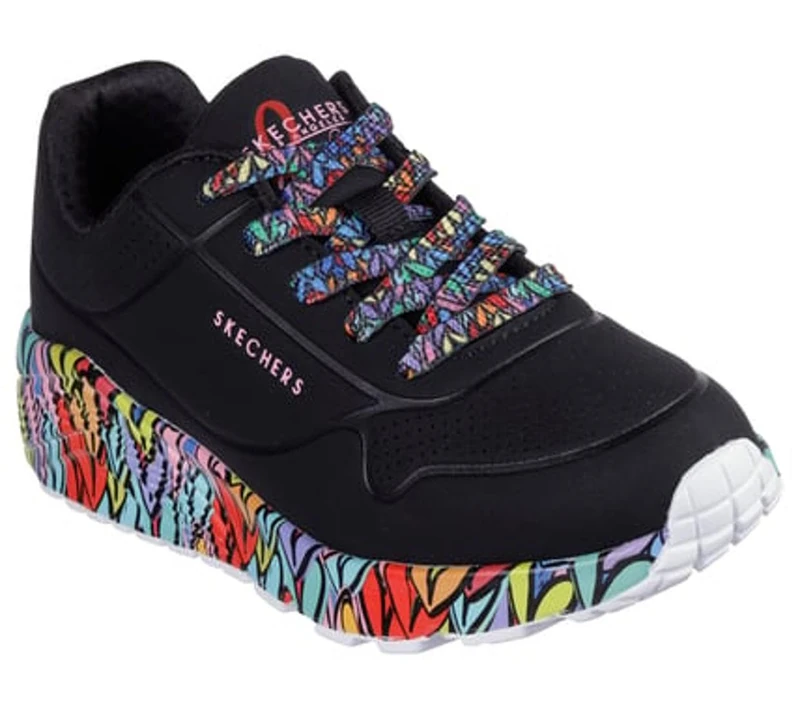 Skechers Girl's Uno Lite Subtle Love Sneakers, Black Synthetic/Multi Trim, 1.5 UK Child