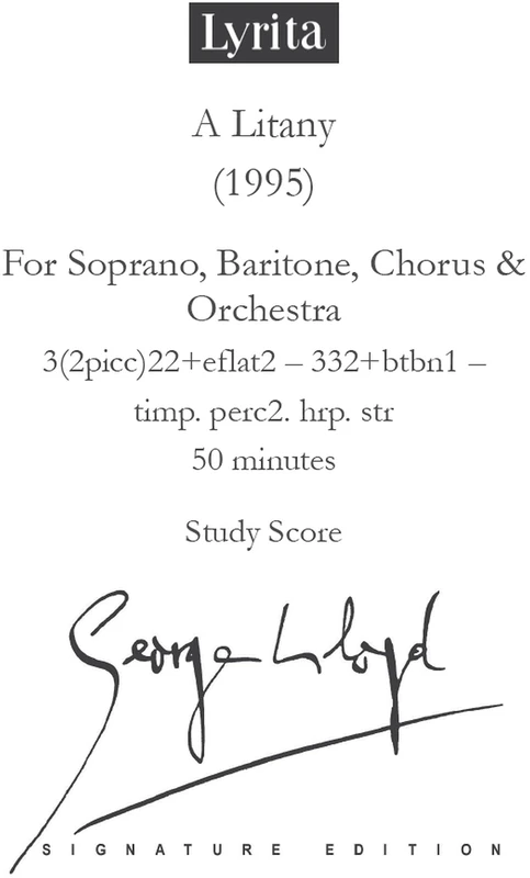 Lloyd: A Litany for soprano, baritone, chorus & orchestra Study Score