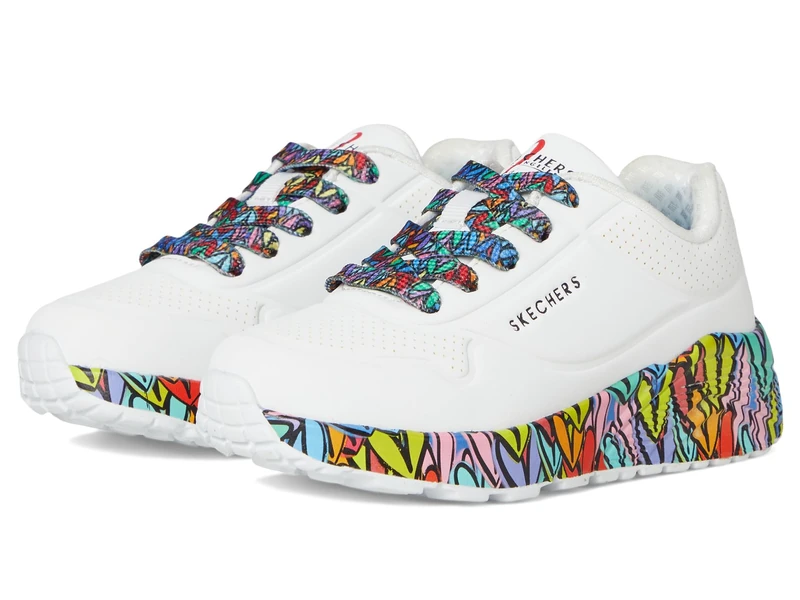 Skechers Girl's Uno Lite Subtle Love Sneakers, White Synthetic/Multi Trim, 9.5 UK Child