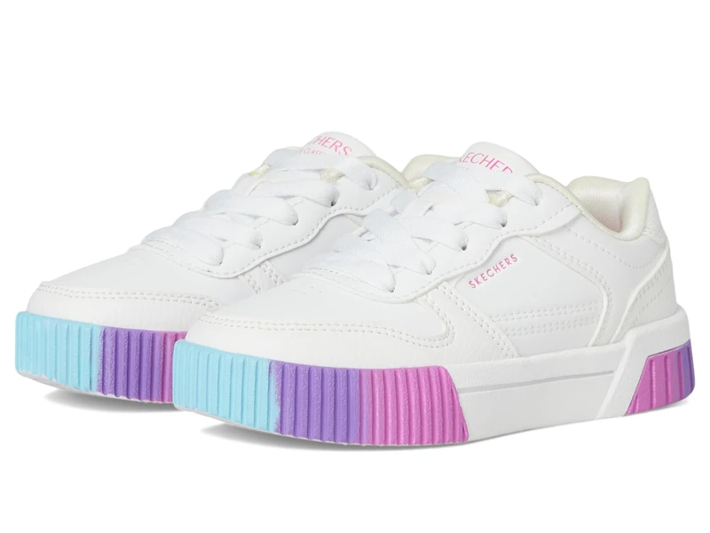 Skechers Girl's Jade Soft Glow Sneakers, White Synthetic/Multi Neon Trim, 4 UK Child