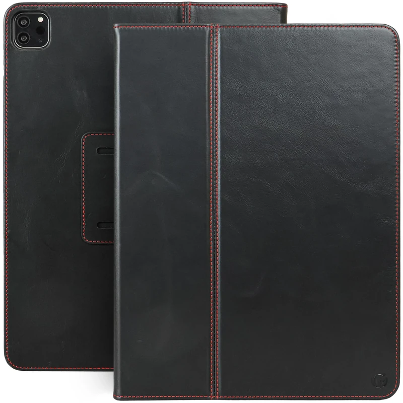 Casemade Real Leather Case Compatible with iPad Air 13-inch M4 (2026), M3 (2025), M2 (2024) / Pro 12.9-inch (4th/5th/6th/Gen) - Full-Grain Leather Cover, Auto Sleep/Wake, Dual Stand Position (Black)