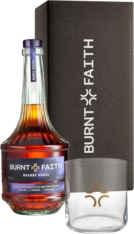 Burnt Faith Brandy Gift Set 70 cl | Includes 22 ct Gold-Finished Tumbler | Charentais Distilled | 40% ABV | UK’s First Dedicated Brandy House
