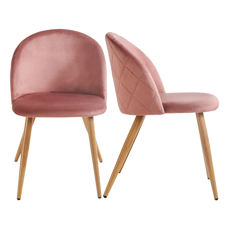 FurnitureR Set of 2 Soft and Comfortable Pink Velvet with Metal Legs, Living Room Chair Shell for Kitchen Dining Room, 56 x 49 x 77 cm - Image 1