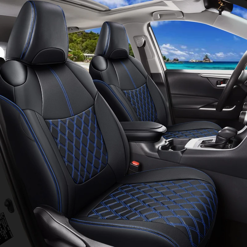 Huidasource Front Car Seat Covers Fit for Toyota RAV4, Full Coverage Seat Protector Fit for 2019-2024 Toyota Rav4 XLE LE XLE Premium Limited(Not for Hybrid/Adventure/TRD Off-Road/Prime, Black&Blue)
