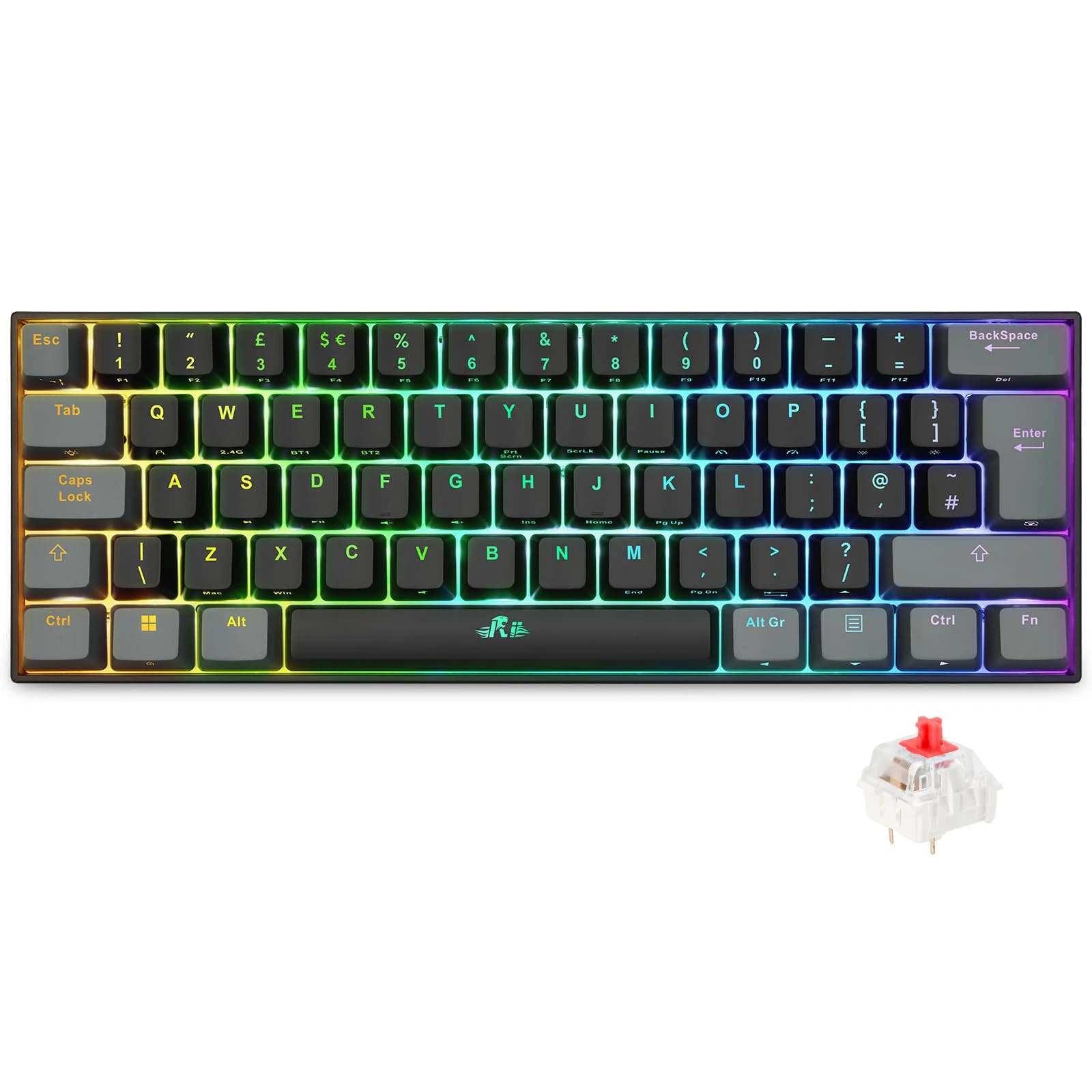 Rii Wireless Mechanical Keyboard,Tri-modes(BT5.0/2.4G/Wired),Multi-Device Gaming Keyboard,Programmable RGB Backlit &Shotcuts,UK Layout -Red Switches